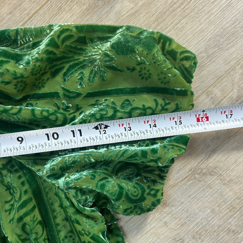 Anthropologie Size 10 Green Puff-Sleeved Burnout Velvet Maxi Dress Gala - Picture 13 of 14